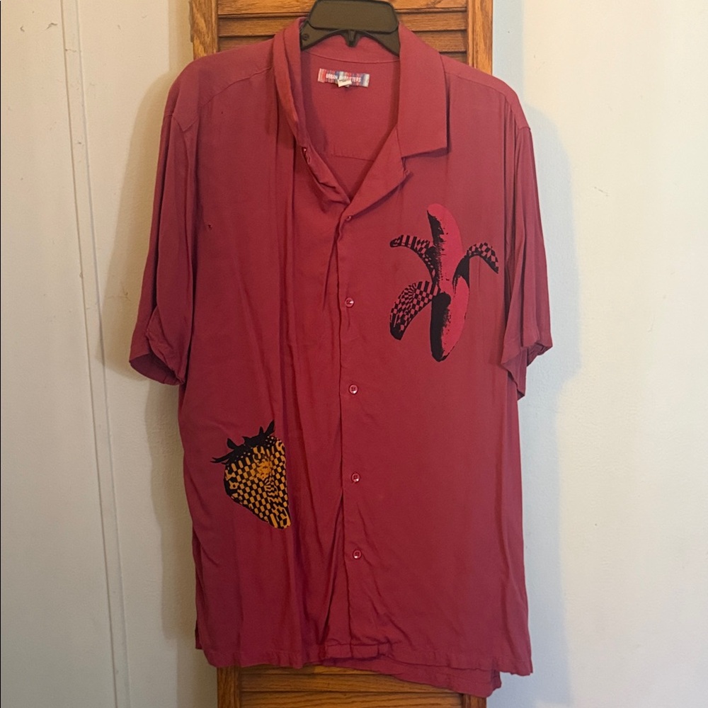 Urban Outfitters Red Graphic Button Down Shirt